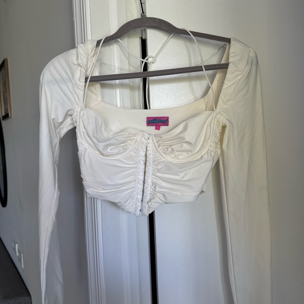 Edikted white Ruched Long Sleeve Crop Top corset